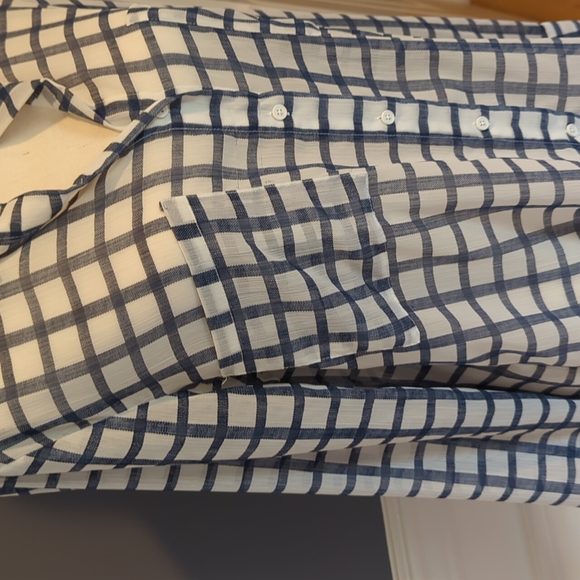 EUC BB Dakota Sheer Blue & White Plaid Button Down Top - Size: M - Picture 4 of 11